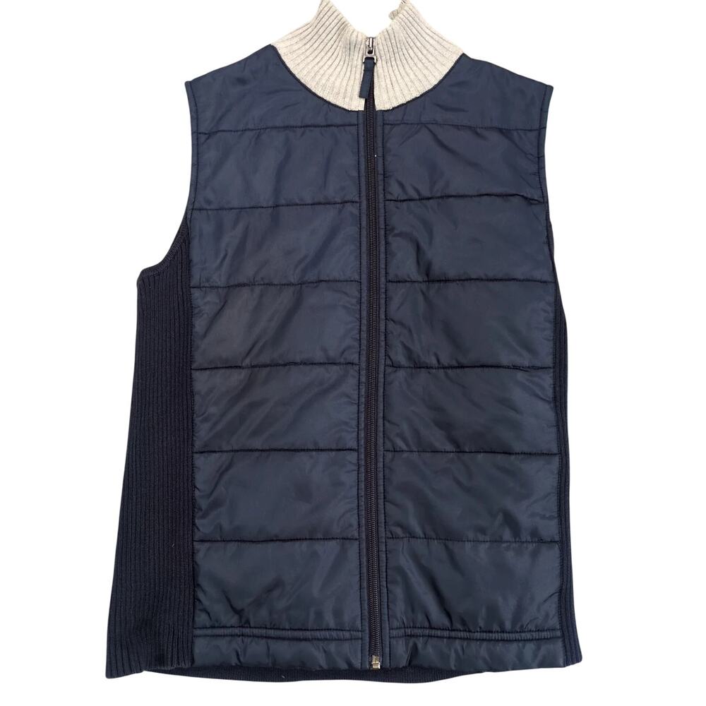 Vintage Tommy Hilfiger Puffer Vest Womens M Navy Full Zip Logo Colorblock 2003